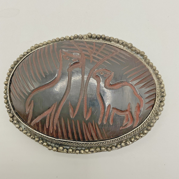 Vintage Hand Carved Deer Brooch C Clasp Horn (?) Large 3 x 2.5 in Pin African - Picture 2 of 6